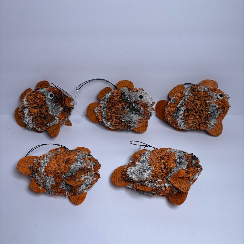 NEW Lot 5 Ganz Pom Pom Animal Recycled Goldfish Creature Christmas Ornaments